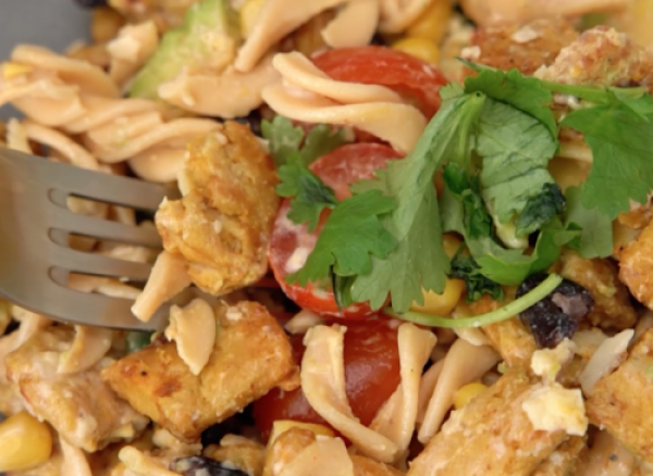 organic vegan high protein south western pasta salad